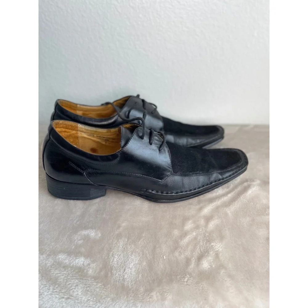 Juliani New York Milan Mens Black Leather Suede Square Toe Oxford Shoes Size 8
